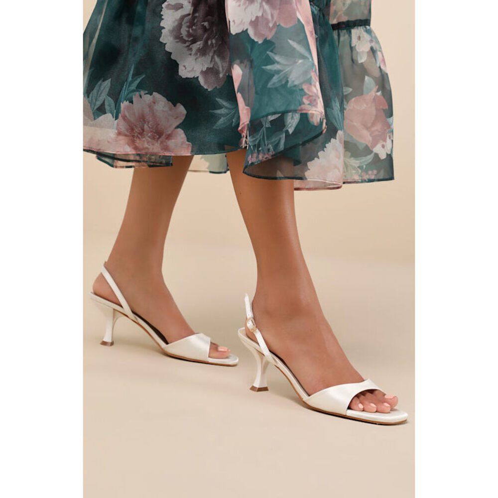 Lulus Soline White Satin Slingback Low Heel Sandals - Size 9